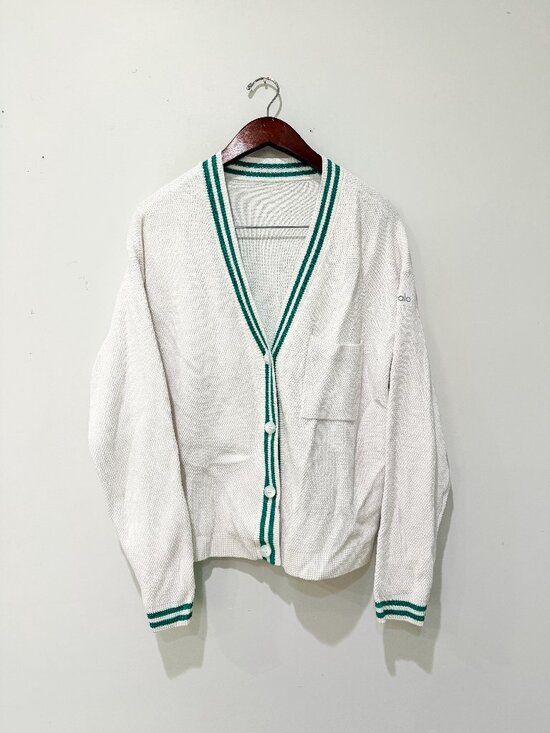 ALO Yoga Sweaters - Alo Yoga Tennis Club Sweater Knit Cardigan White Spruce Green Women's S